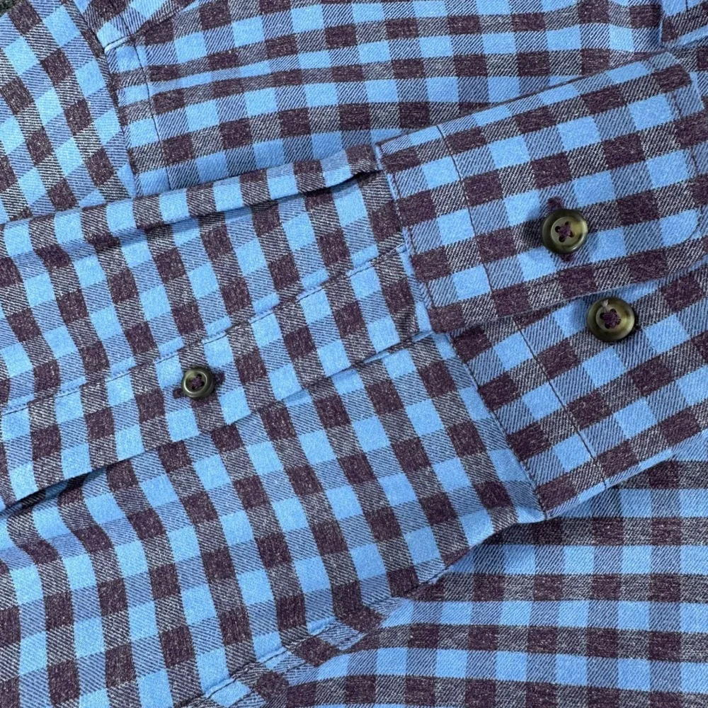 Peter Millar Button Down Mens L Large Blue Purple Gingham Crown Long Sleeve